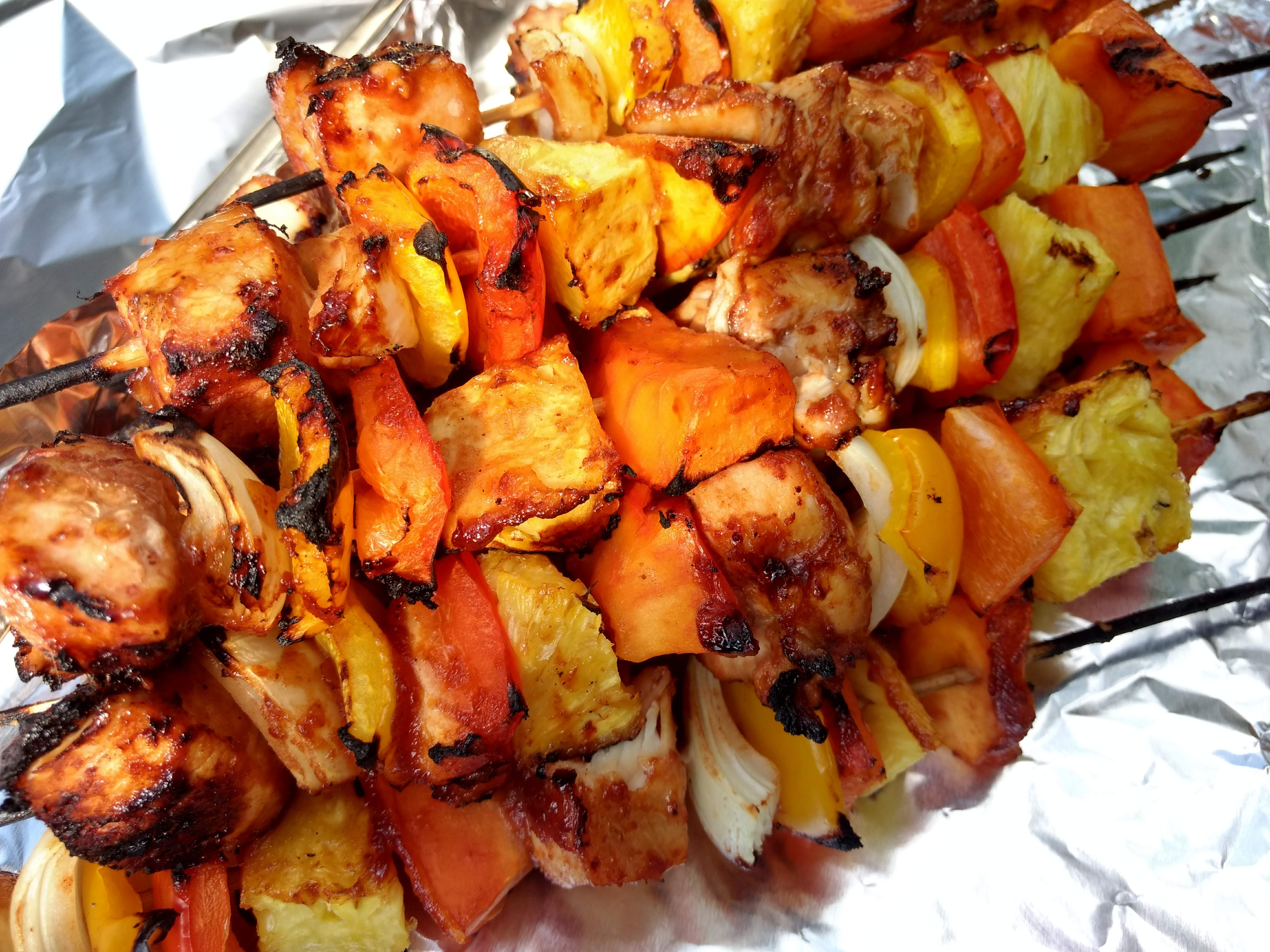 Pineapple Papaya BBQ Chicken Kabobs